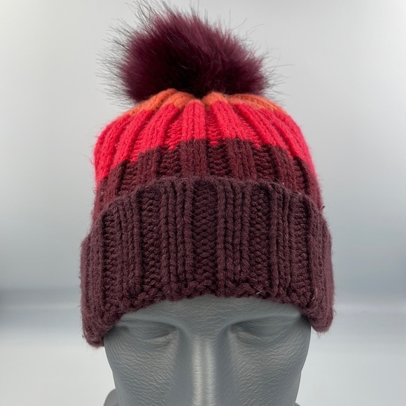 Bordeaux Multi Color Knit Hat Pom on Top - Picture 2 of 8